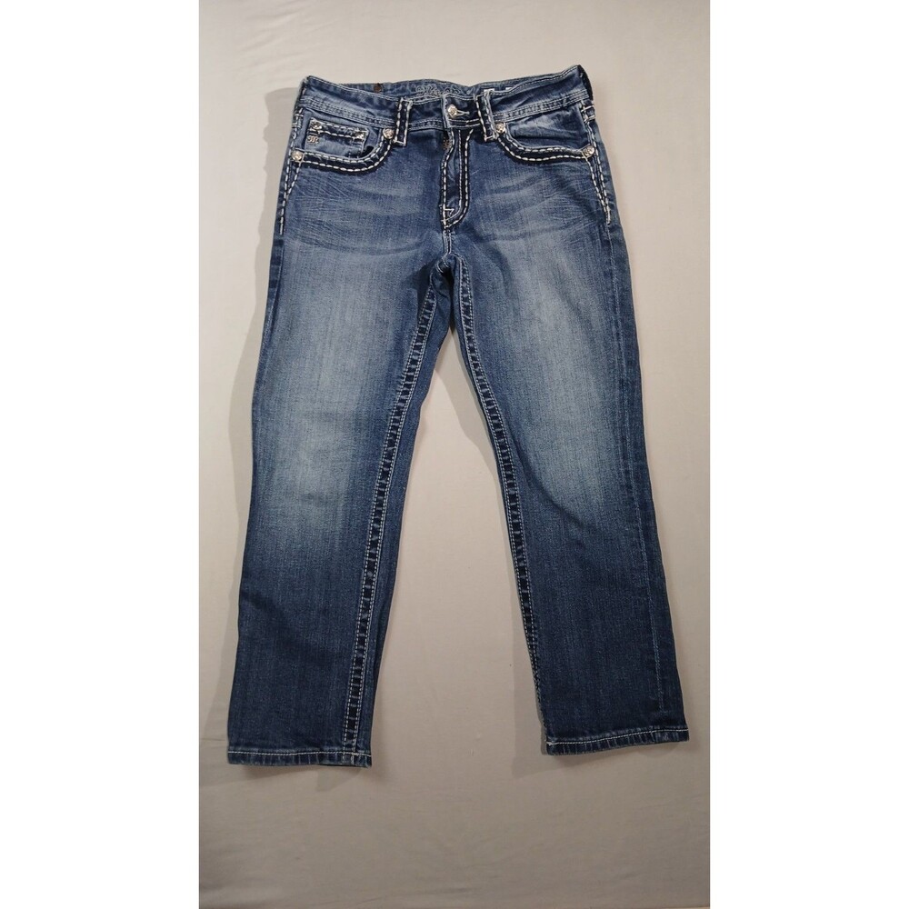 Miss Me Boyfriend Capri Jeans 28 JB5014P62 Bling Y2K Mid Rise Crop Rhinestone